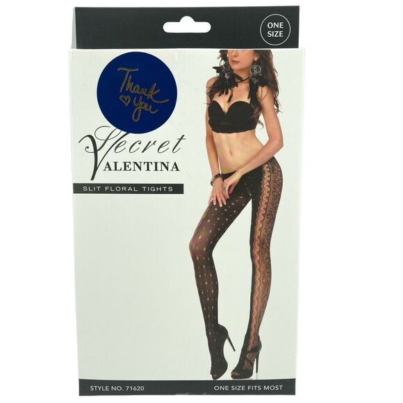 Secret Valentina Women’s Black Split Nylon Spandex Floral Tights OSFM - Picture 1 of 7